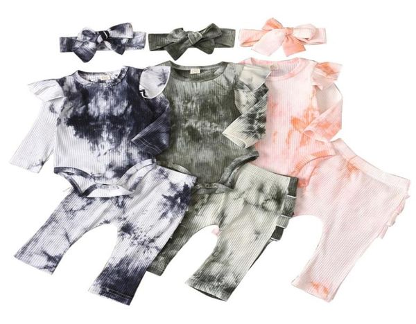 

infant tie dye outfits girls ruffle long sleeve baby romper clothes set toddler girls tutu pants elastic lace trousers baby suit 05928039, White