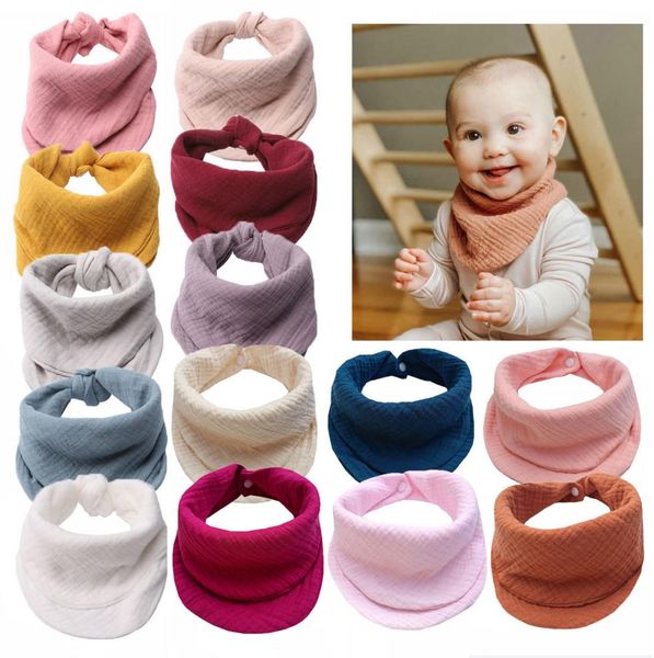 

15 colors whole baby cotton bibs infant soft burp cloths feeding lunch bib towel triangle scarf double button new1673778