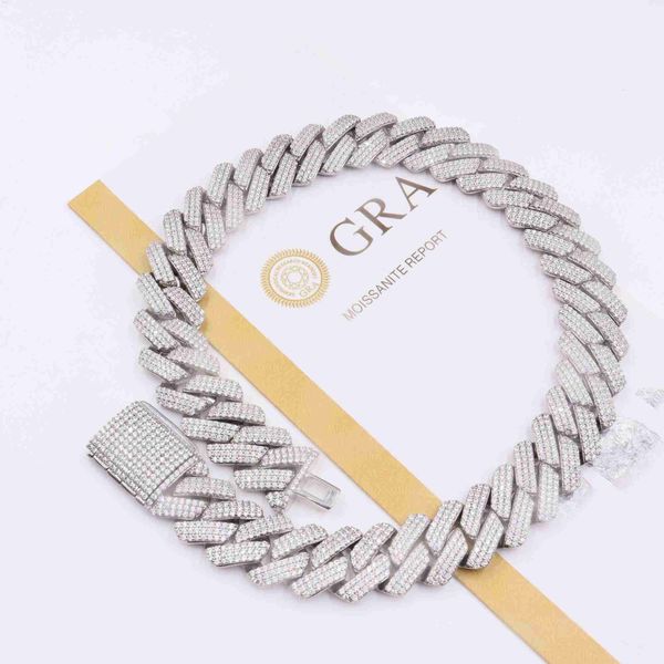 

19mm vvs moissanite custom iced out diamond miami cuban link chain 3 rows necklace 925 sterling silver men necklace