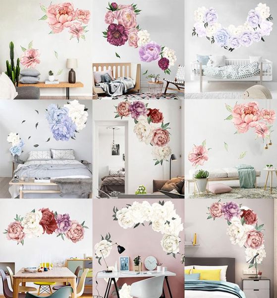 

7 colors peony rose flowers wall art sticker decals vinyl stickers kids room nursery home decor wallpaper for bedroom living room 2465671