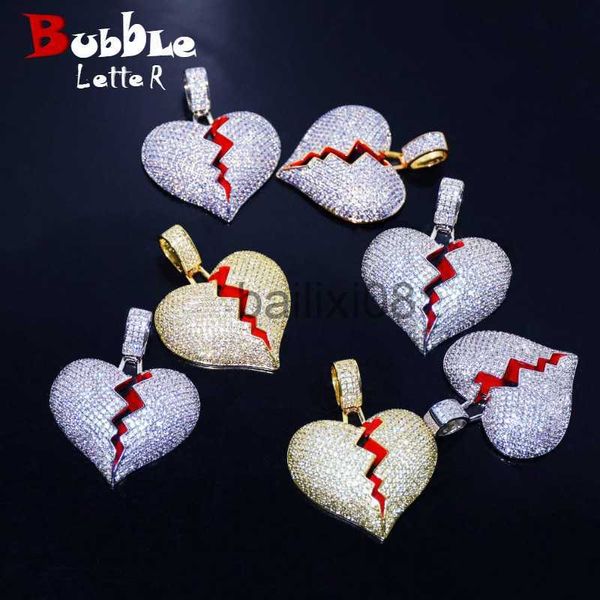 

pendant necklaces bubble letter broken heart neckle pendant charms chain for men real gold plated hip hop jewelry j230620, Silver