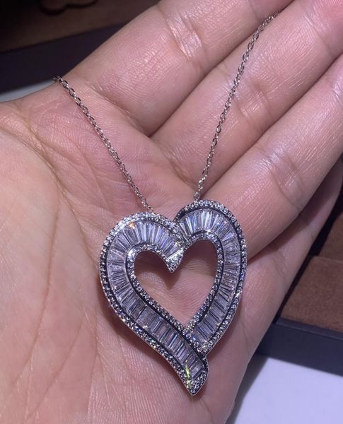 

super shinning luxury jewelry 925 sterling silver full princess cut white clear 5a cubic zirconia gemstones heart pendant women ne1350077