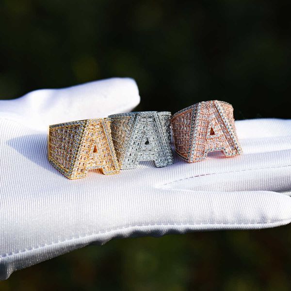 

cluster rings custom letter ring for men baguette jewelry real gold plated hip hop charms trend selling 230620, Golden;silver