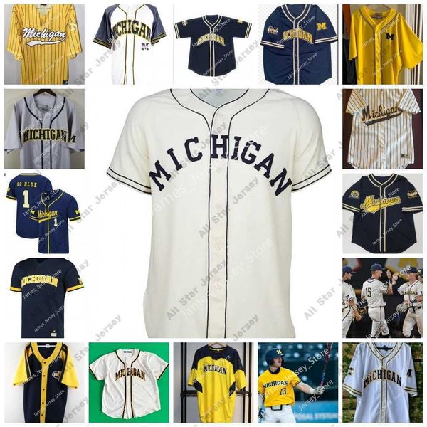 

college baseball wears ncaa custom stitched michigan wolverines baseball jersey 16 barry larkin 19 alec rennard 31 jim abbott 33 don lund bi, Blue;black