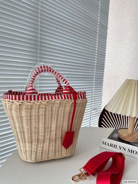 

summer sun beach beach holiday basket bucket bag straw woven leather striped shopping bag refreshing sweet cute artistic design sense practi