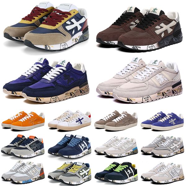 

2023 og premiata sneakers luxury mens shoes layer leather cowskin mick lander orange blue italy brand premiatas steven genuine training shoe, Black