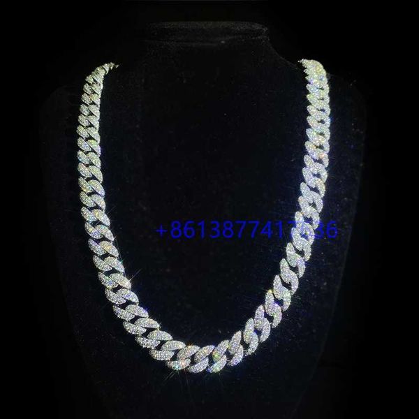 

zuanfa hip hop bling 2 rows 12mm 24" moissanite diamond iced out cuban chain necklace cuban link chain, Silver