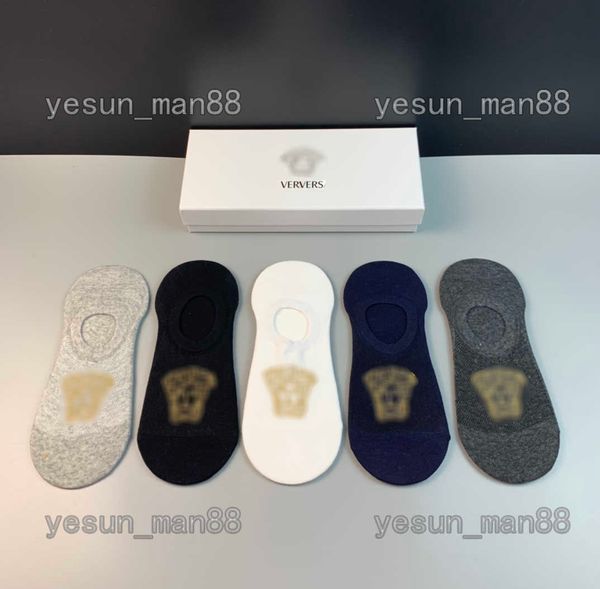 

designer luxury versages short socks fashion mens and womens casual cotton breathable 5 pairs sock with box, Black