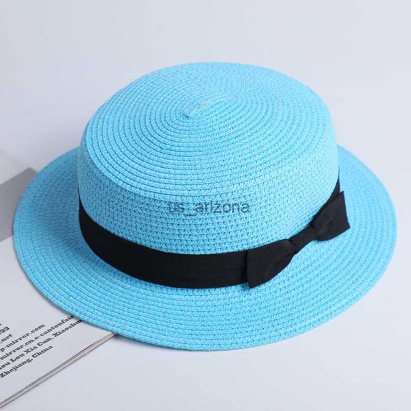 

2021 sell spring summer beach sand parent-child sun fedora straw hat women flat straw fedora hat sunshade caps l230620, Blue;gray