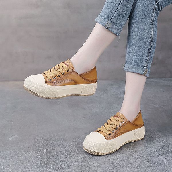 

genuine leather board shoes spring autumn 2023 women new single toe layer cowhide small white shoes versatile thick sole sports leisure shoe
