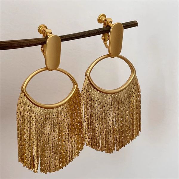 

french vintage premium tassel earrings exaggerate wheat ear clip women's fashion charm jewelry, Golden;silver