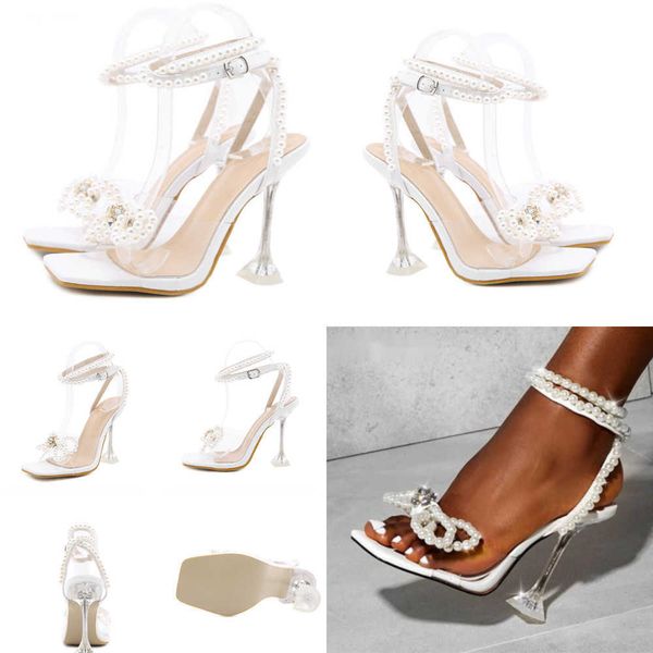

summer sandals new women perspex crystal high heels party wedding shoes square toe pearls string bowknot pumps 230511, Black