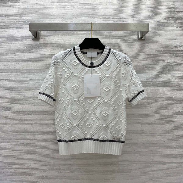 

2023 new hollow round neck sweater short-sleeved slim fit top, White