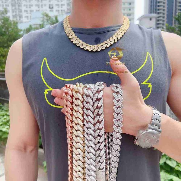 

fashion heavy hip hop buss down 18mm baguette cut 925 sterling silver moissanite diamond cuban link chain