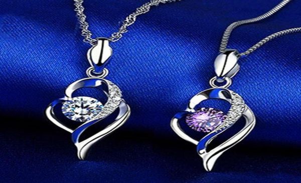 

fashion new wedding love heart pendant 30 925 sterling silverwhite copper purplesilver austrian crystal women pendant necklace6706049, Silver