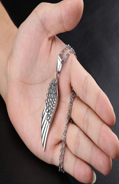 

angel wings pendant necklace eagle wing feather stainless steel mens womens necklaces designer hip hop jewelry7235542, Silver