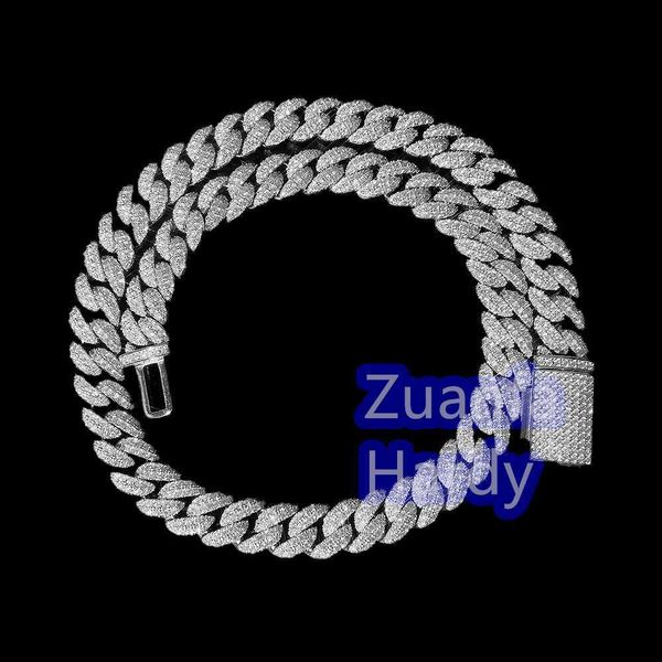 

14mm cuban necklace lab diamond vvs moissanite iced out necklaces moissanite cuban link chain, Silver