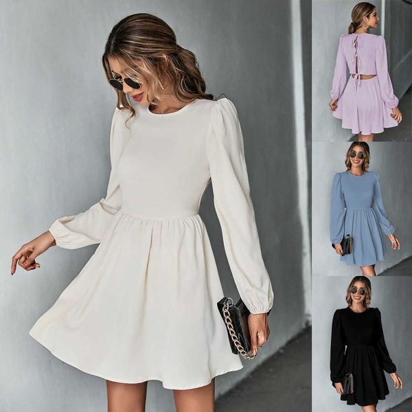 

casual dresse 2023 women's frh sweet waist a-line backl long sleeve women's dresses, Black;gray