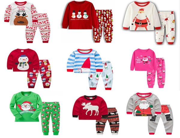 

35styles christmas kids pajamas set tracksuit pajamas suit 2pcs outfits santa claus pajamas suits sets baby deer printed home clot2955946, Blue;red