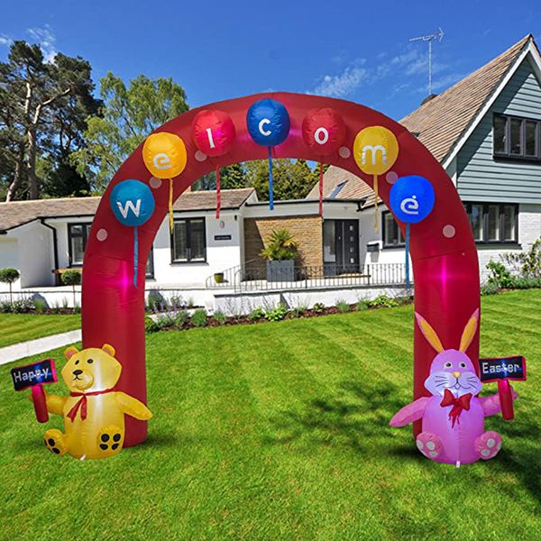 

10m 32.8ftl vintage outside giant inflatable easter bunny welcome archway with eggs and bear lighted airblown arch gate yard decor