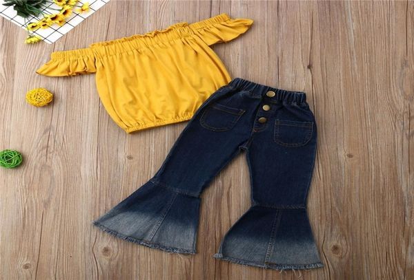 

fashion toddler kids baby girls summer clothes party sets off shoulder tshirt flared pants 2pcs girl clothing outfits 37y y3288731, White