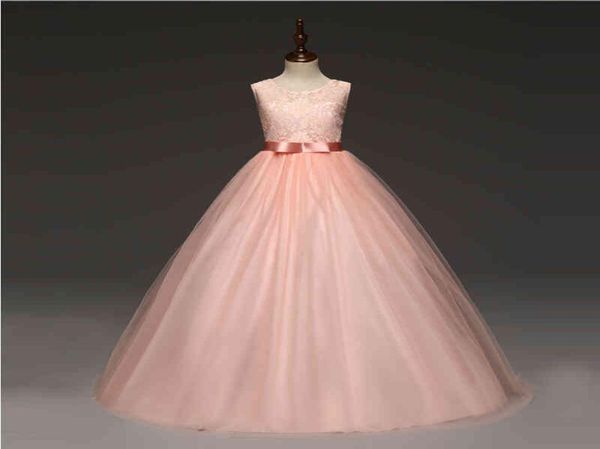 

embroidery flower kids dresses for girls lace sashes long prom gown princess dress wedding evening ceremony children clothes 210427358176, Red;yellow