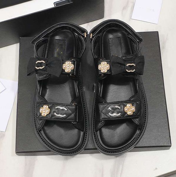 

fashion sandals luxury design 2023 channel women's high heels business work leather canvas casual student sandals 016-05, Black