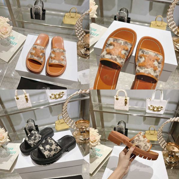 

clea triomphe slippers chunky platform cow leather sliders gladiator sandals women's flat mules fashion luxury designer summer slides c, Black