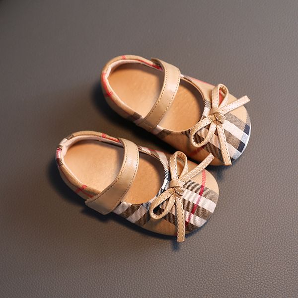

Girl Baby Shoes Girl Princess Shoes New Spring Autumn Bow Knot Plaid Prewalker Children's Soft Sole Single Shoes Toddler Shoes Size 15-25, Khaki