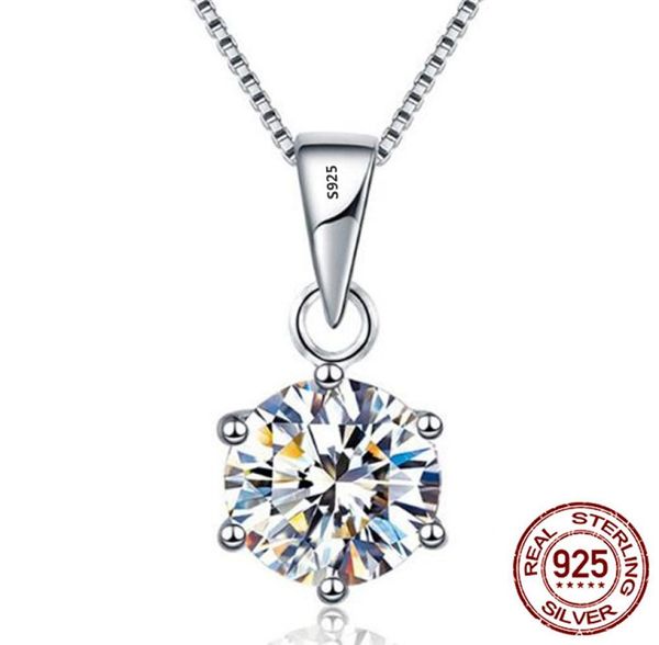 

100 real 925 solid silver pendant necklace round luxury 8mm 20ct zirconia diamond fine jewelry for women gift8539183