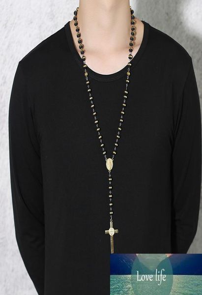 

meaeguet blackgold color long rosary necklace for men women stainless steel bead chain cross pendant women039s men039s gift5202135, Silver