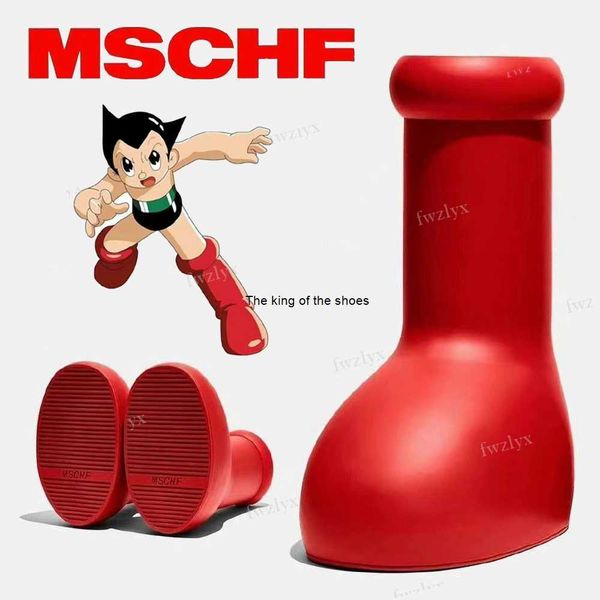 

mschf big red boot designer astro boy rain boots for mens and womens round heads thick bottom non slip tpu rubber shell platform booties wit, Black