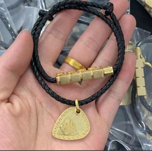 

designer brand fashion leather rope necklaces bracelets banshee head portrait pendant jewelry women's wedding birthday party gifts xms3, Black