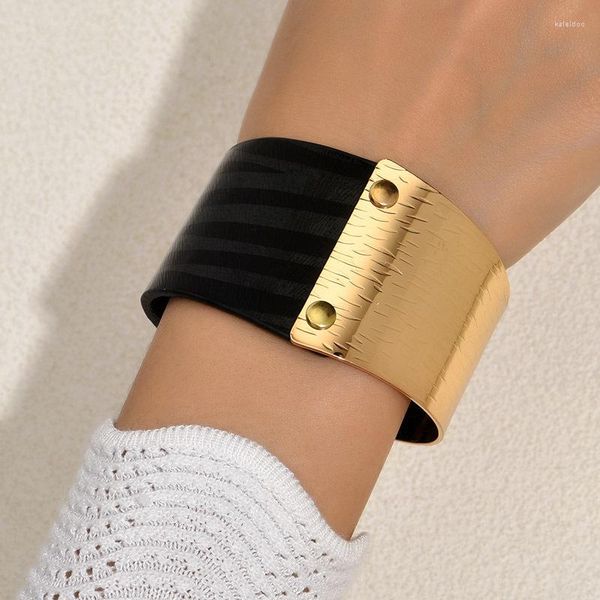 

charm bracelets luxury exaggerated asymmetric leather open bracelet women's wide cuff fashion jewelry party accessories high quality, Golden;silver