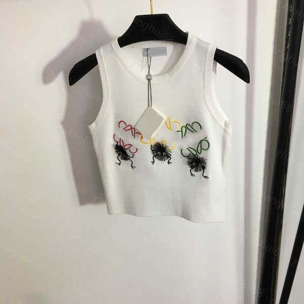

23ss womens designer clothing womens knits embroidered logo hairball knitted vest womens clothes, White