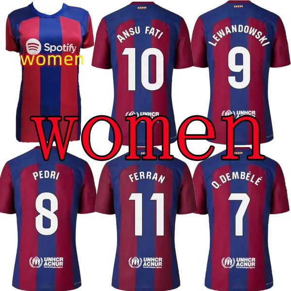 

23/24 lewandowski ansu fati soccer jerseys women ferran r. araujo christensen o. dembele pedri memphis dest gavi barcelona maillots football, Black;yellow