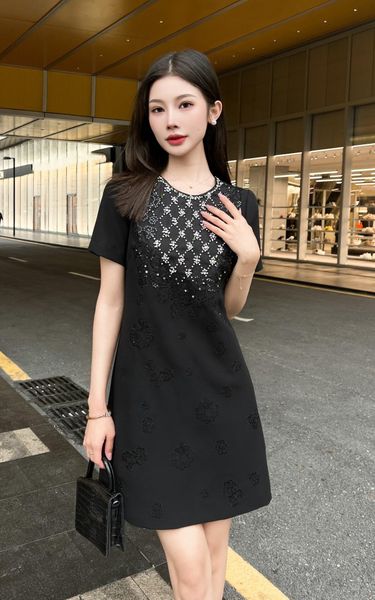 

women casual dresses classic vintage knit dress fashion designer clothes full letter luxurious senior short sleeves long sleeve 5 kinds of k, Black