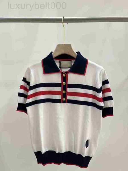 

women's knits & tees designer 2023 new summer autumn milan runway sweaters lapel neck short sleeve high end jacquard pullover rf49, White