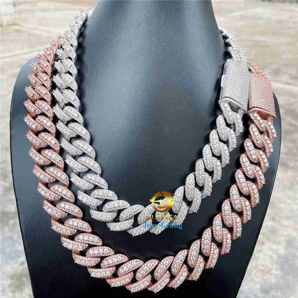 

pass diamond tester 20mm 925 silver vvs moissanite diamond custom hip hop jewelry iced out cuban link chain necklace