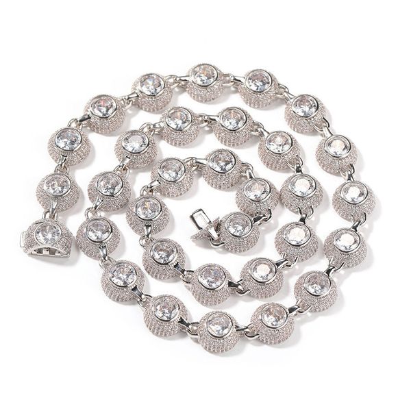 

12mm diamond ball chain necklace men's punk versatile copper inlaid zircon hip hop necklace for men women, Silver