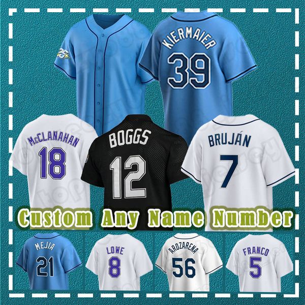 

12 wade boggs 39 kevin kiermaier baseball jersey randy arozarena wander franco shane mcclanahan vidal brujan francisco mejia yandy diaz bran, Blue;black