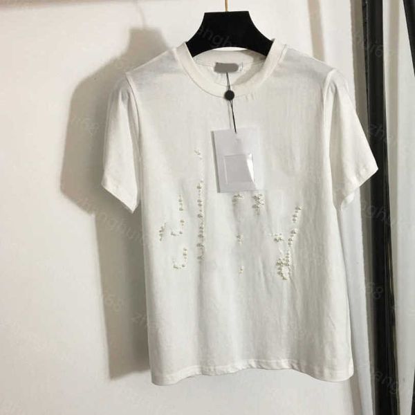 

23ss womens t-shirt womens designer clothing tee round neck pure cotton heavy pearl nails drill letter short sleeve t-shirt womens clothes a, White