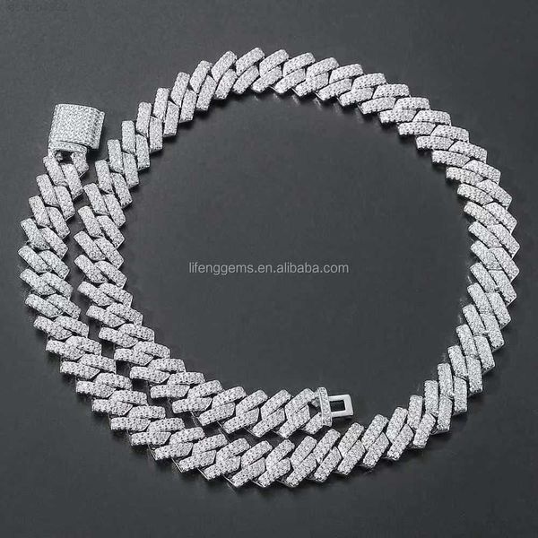 

custom iced out 18k 24k gold plated hip hop necklace miami cuban link chain for men bracelet 925 moissanite cuban chain jewelry, Silver