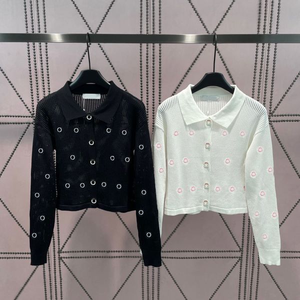 

fashion summer casual knit long sleeve button sweater t-shirt turn down collar hollow out loose pullovers tee fashion streetwear, White;black
