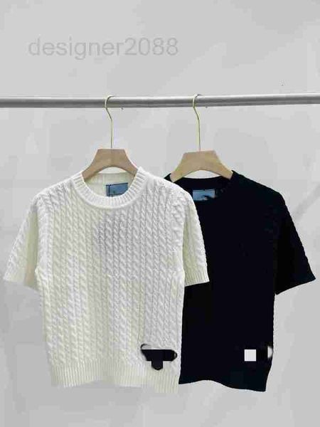 

women's knits & tees designer 2023 new summer autumn milan runway sweaters o neck short sleeve high end jacquard pullover r84q, White