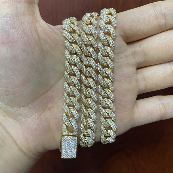 

hq gems 10mm s925 silver full iced out diamond hip hop cuban chain link miami moissanite necklace for men
