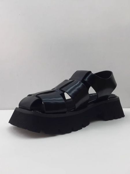 

women black gladiator sandal hollow out round toe thick bottom casual platform shoes buckle strap fashion summer female sandals