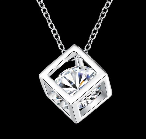 

925 sterling silver square pendant necklace with zircon delicate beautiful birthday present 9572193