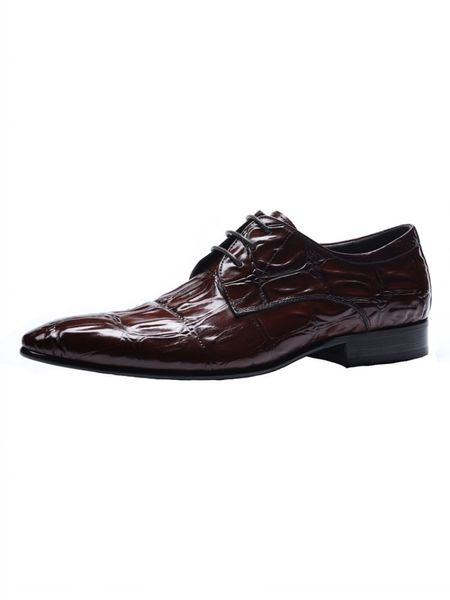 

business men crocodile pattern cowhide genuine leather dress shoes lace up pointed toe derby shoes spring wedding formal shoes, Black