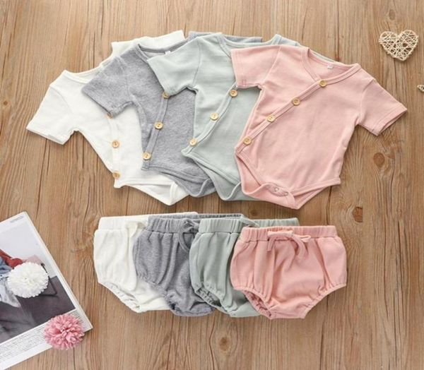 

newborn baby girl romper cotton s sleeve romper striped solid color soft skinfriendly baby infant boy clothes set9355692, White